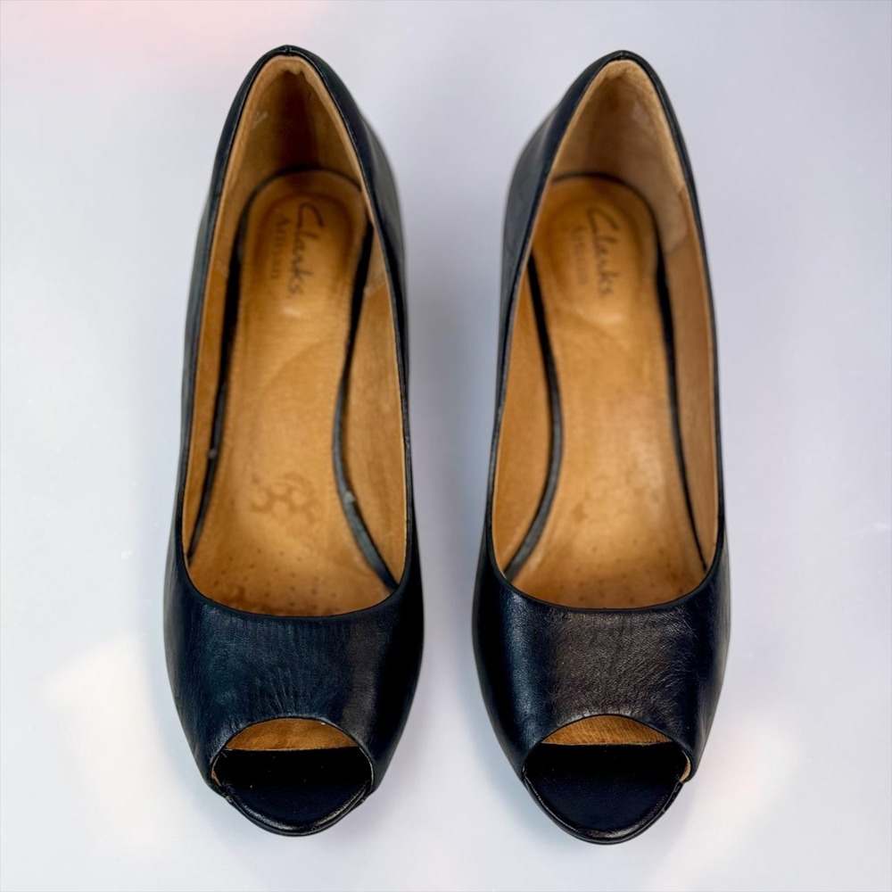 Clarks Artisan Cynthia Avant Black Leather Peep Toe Pumps Womens 7.5